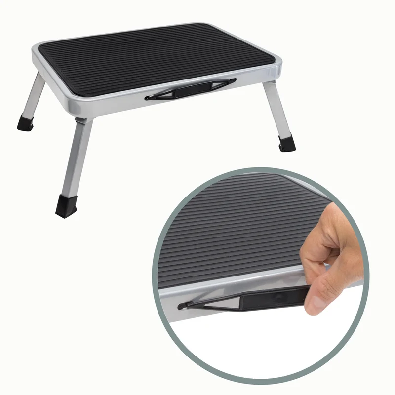 Trittstuffe Wohnwagen Wohnmobil Klappbar mit Tragegriff 38x26cm - 1-Stufig 17cm hoch - 150kg Traglast Einstieg Tritthilfe Trittleiter Tritthocker Stahl Tritt Stufe Camping Leiter Caravan Senioren