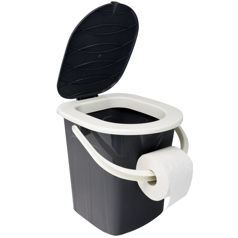 Camping Eimertoilette mit Deckel und Sitzbrille - bis 120kg belastbar - Sitzhöhe 35cm Toiletteneimer Campingtoilette ohne Chemie WC Hygieneeimer Gartentoilette Pool Baustelle Wohnmobil mobile Toilette