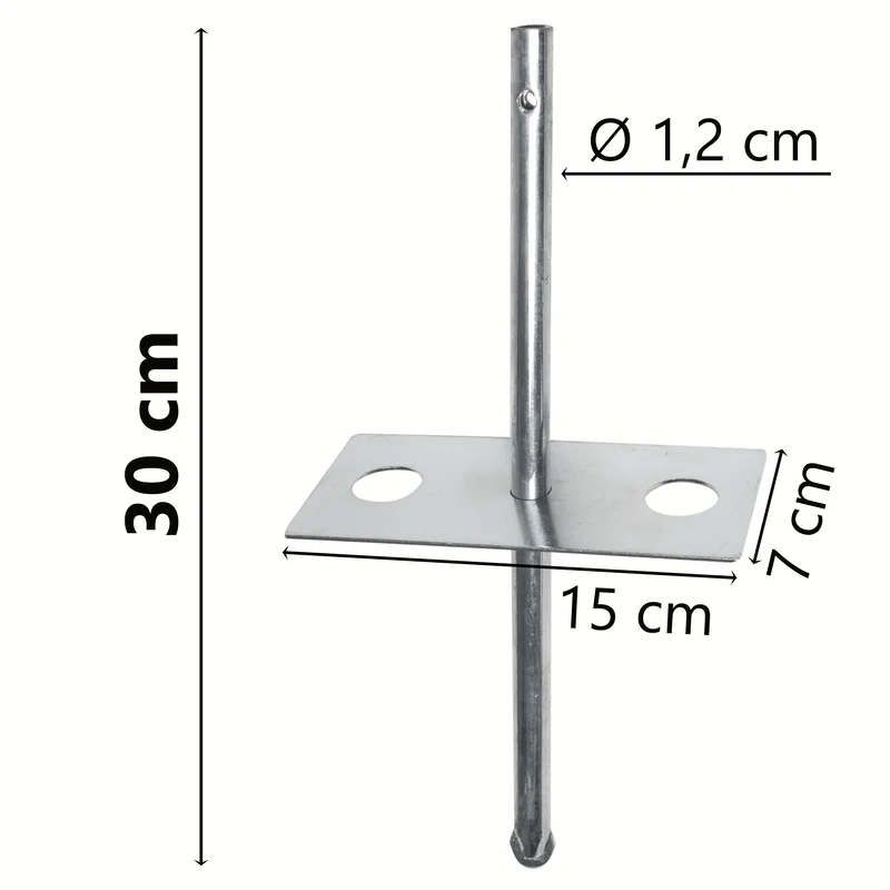 4 Stück Heringsplatte mit Sicherungsstift 15x7cm Heringsstift 30 cm Platte Windschutz Sonnensegel Ankerplatte Zeltstangen Sturmstangen Gestängefixierung Strand Bodenanker Bodenplatte Camping