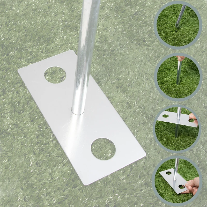 4 Stück Heringsplatte mit Sicherungsstift 15x7cm Heringsstift 30 cm Platte Windschutz Sonnensegel Ankerplatte Zeltstangen Sturmstangen Gestängefixierung Strand Bodenanker Bodenplatte Camping