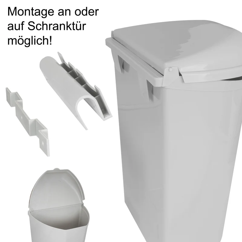 Mülleimer 26x29cm für Camping Küche - 7 Liter - Grau - Hängender Mülleimer Einfache Montage an Leisten Schranktüren Wandmontage Abfalleimer mit Halterungen