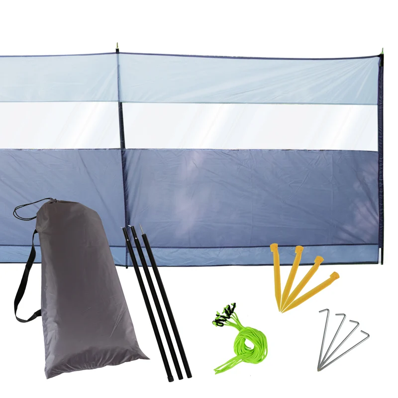 Windschutz mit Stahlstangen 500x140cm mit Sichtfenster - Sichtsschutz mit Heringen Abspannseilen Schutzwand mobil leichter Aufbau - variabler Aufbau