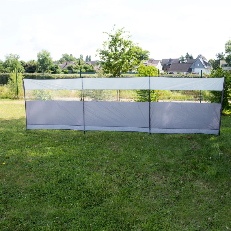 Windschutz mit Stahlstangen 500x140cm mit Sichtfenster - Sichtsschutz mit Heringen Abspannseilen Schutzwand mobil leichter Aufbau - variabler Aufbau