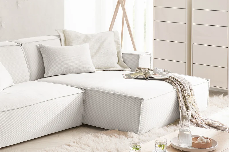 KAWOLA Sofa SAMU Ecksofa Feincord weiß