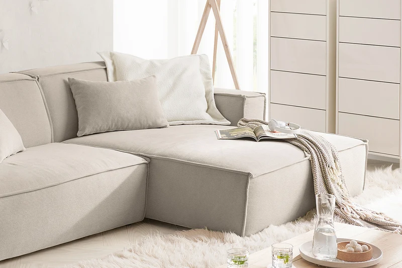 KAWOLA Sofa SAMU Ecksofa Feincord beige