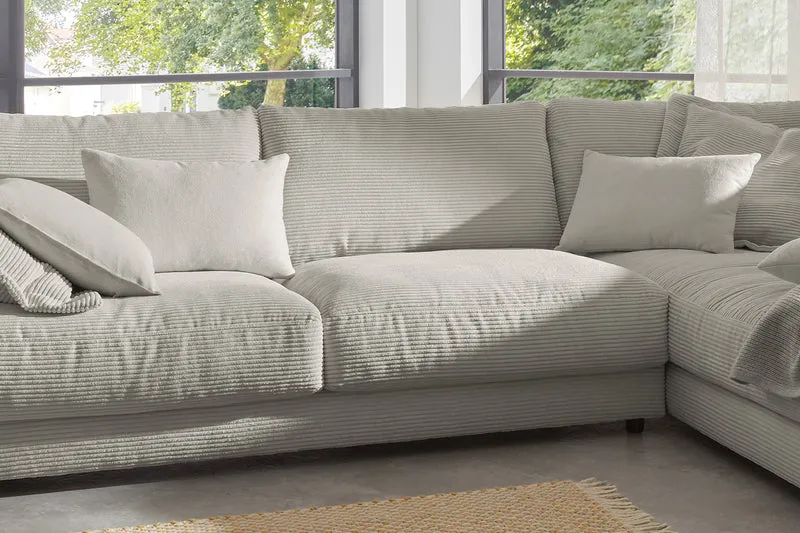 KAWOLA Sofa MADELINE Ecksofa mit Recamiere Cord steingrau