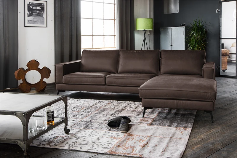 KAWOLA Sofa BLOOM Ecksofa Leder dunkelbraun