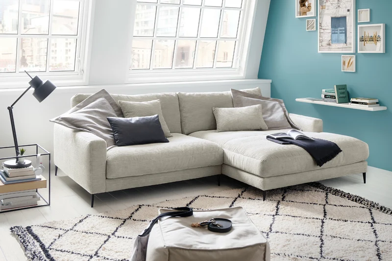 KAWOLA Ecksofa CARA Sofa Cord hellgrau