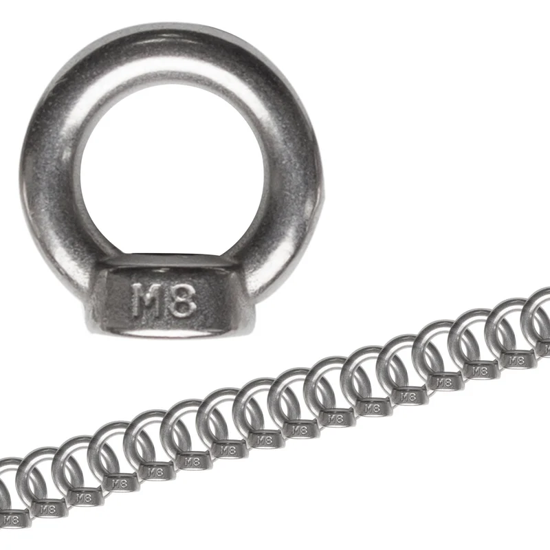 20x Edelstahl M8 Ringmutter V2A 304 - Ösenmutter Augenmutter Ringösen Traglast 350 kg Hebegeräte Hebezubehör Heberingmutter Hebering Loch für Kabelseil Eye nut Ähnlich-DIN582