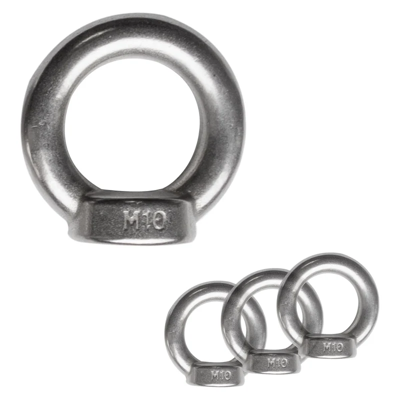 4x Edelstahl M10 Ringmutter V2A 304 - Ösenmutter Augenmutter Ringösen Traglast 600 kg Hebegeräte Hebezubehör Heberingmutter Hebering Loch für Kabelseil Eye nut Ähnlich-DIN582