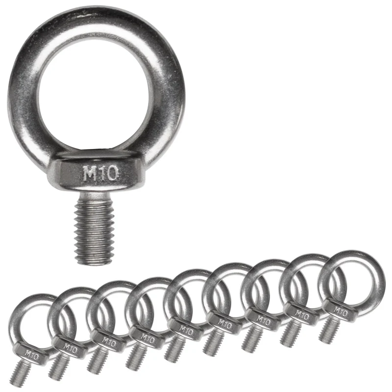 10x Edelstahl M10x17mm Ringschraube V2A 304 Ösenschraube Traglast 600 kg Augbolzen Augenschraube Augschraube Schraubösen Ringbolzen Ösenbolze Eye