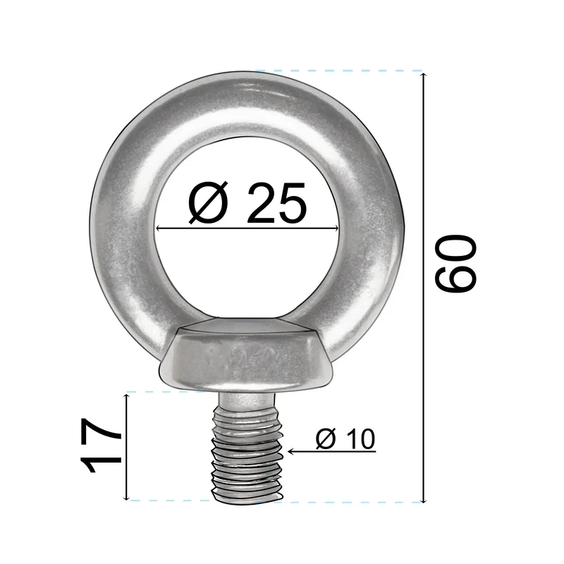 10x Edelstahl M10x17mm Ringschraube V2A 304 Ösenschraube Traglast 600 kg Augbolzen Augenschraube Augschraube Schraubösen Ringbolzen Ösenbolze Eye