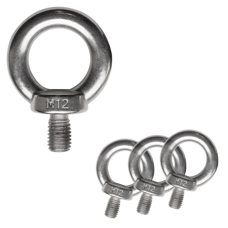 4x Edelstahl M12x20mm Ringschraube V2A 304 - Ösenschraube Traglast 1000 kg Augbolzen Augenschraube geschlossen Heberingschraube Augschraube Schraubösen Ringbolzen Ösenbolze Eye bolt Ähnlich-DIN580