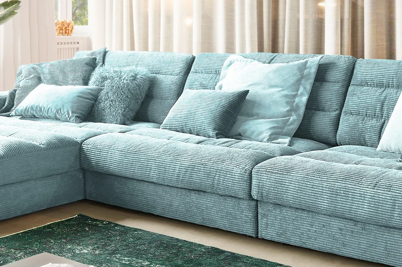 KAWOLA Sofa LANA XL Ecksofa Cord hellblau