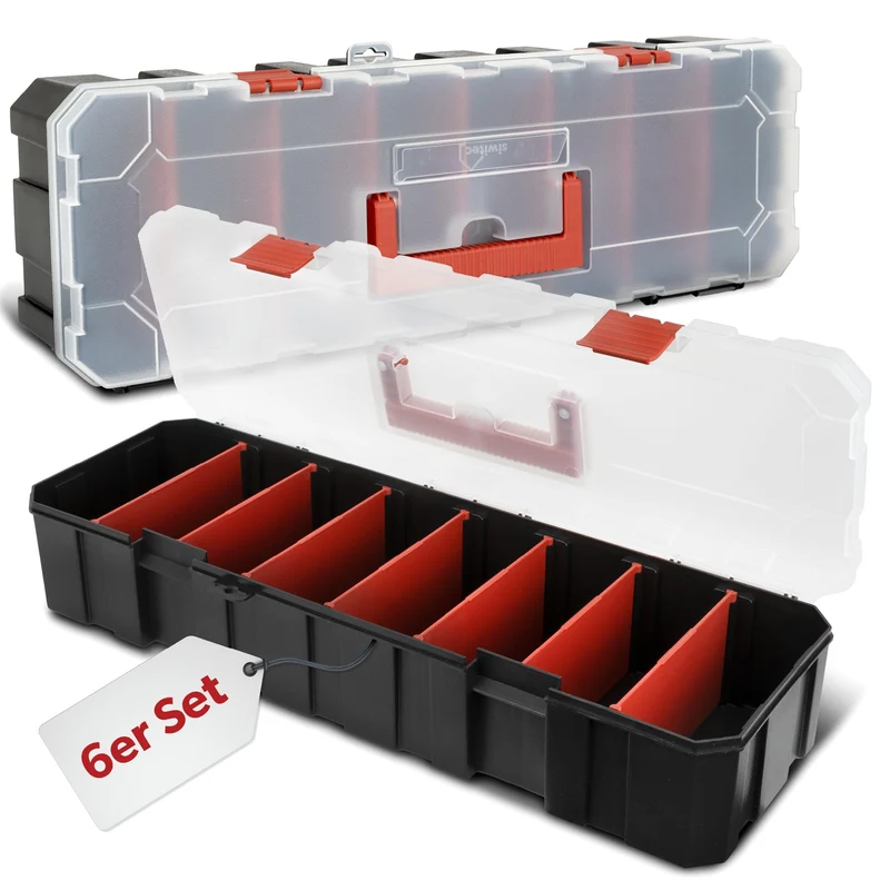 6 x siwitec Sortimentskasten mit 8 Fächern und 7 anpassbaren Trennstegen, Sortimentsbox für Kleinteile, Werkzeug Organizer, Kleinteilemagazin, Sortimentskoffer aus Kunststoff 450 x 150 x 90 mm