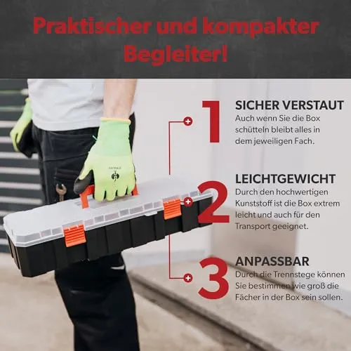 6 x siwitec Sortimentskasten mit 8 Fächern und 7 anpassbaren Trennstegen, Sortimentsbox für Kleinteile, Werkzeug Organizer, Kleinteilemagazin, Sortimentskoffer aus Kunststoff 450 x 150 x 90 mm