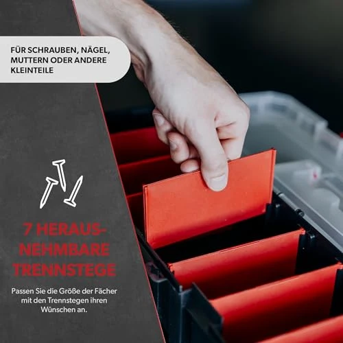 6 x siwitec Sortimentskasten mit 8 Fächern und 7 anpassbaren Trennstegen, Sortimentsbox für Kleinteile, Werkzeug Organizer, Kleinteilemagazin, Sortimentskoffer aus Kunststoff 450 x 150 x 90 mm