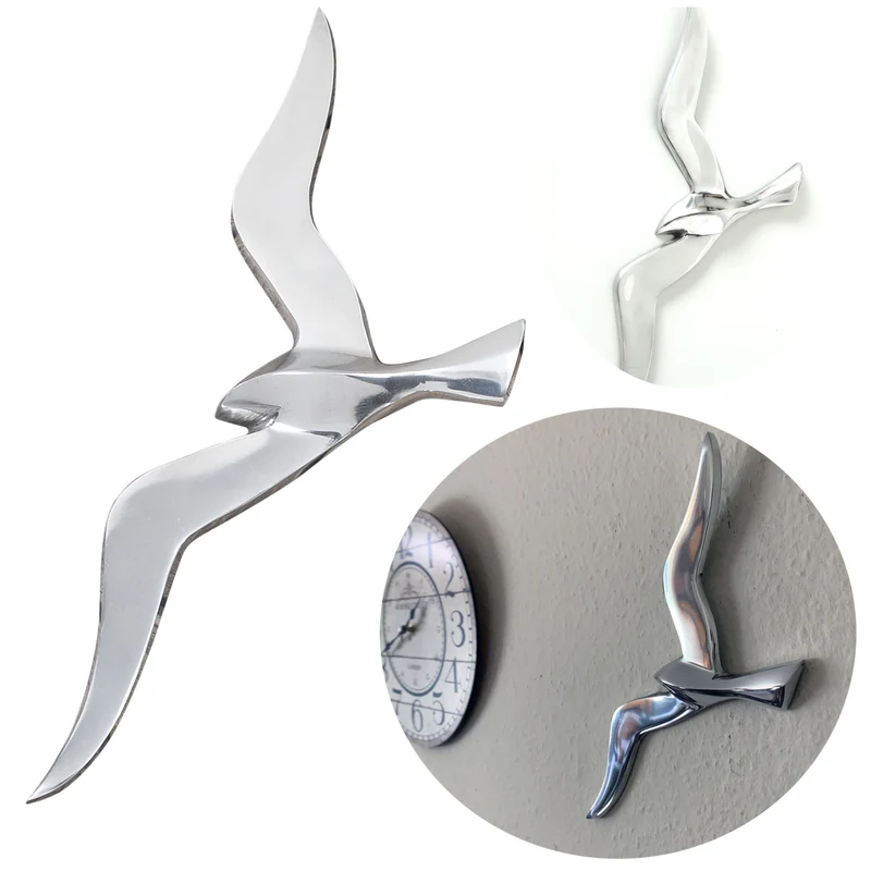 Wand Deko-Objekt Möwe 34cm Aluminium Silber Deko-Figur