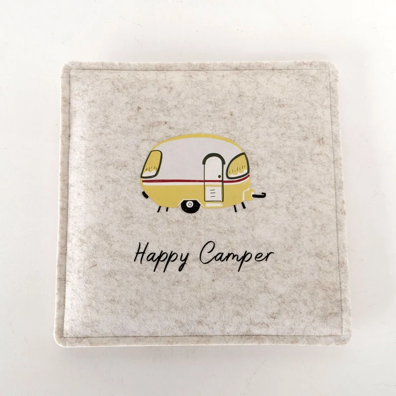 Filz Sitzkissen Happy Camper 35x35cm Beige Deko-Kissen Stuhlkissen Quadratisch