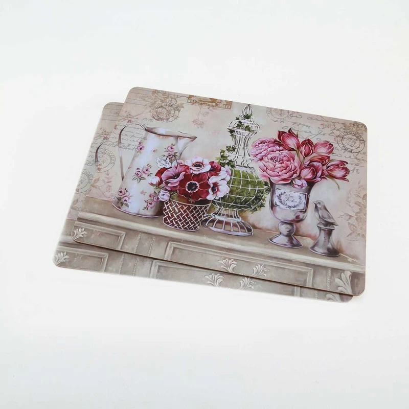 2x Kork Tischset Platzset Vintage Blumen 40x30cm abwaschbar Rechteck Platzmatte
