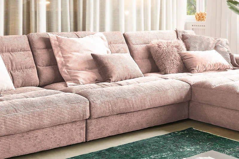 KAWOLA Sofa LANA XL Ecksofa Cord rosa