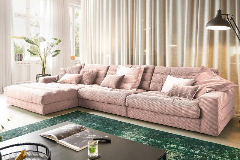 KAWOLA Sofa LANA XL Ecksofa Cord rosa