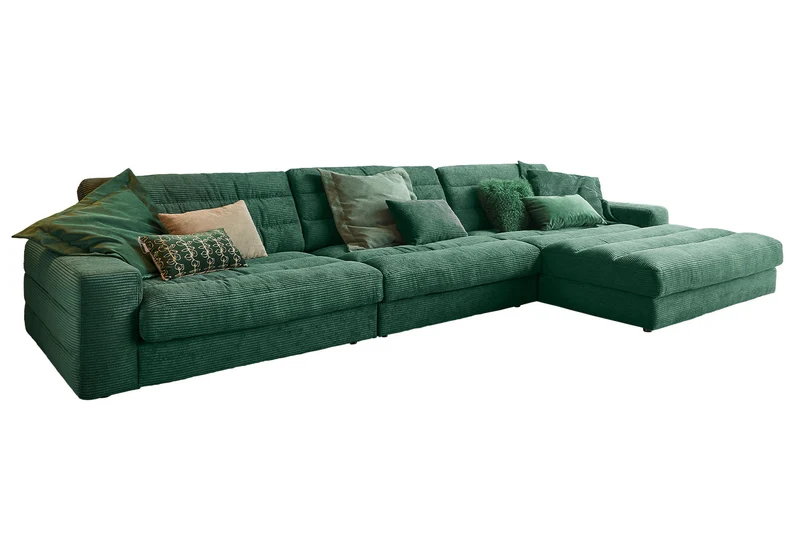 KAWOLA Sofa LANA XL Ecksofa Cord smaragd