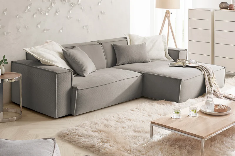 KAWOLA Sofa SAMU Ecksofa Feincord grau