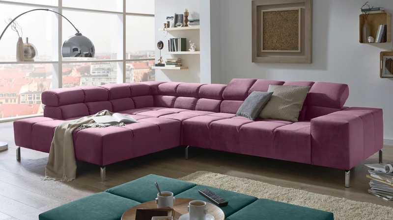 KAWOLA Sofa NELSON Ecksofa Velvet purple