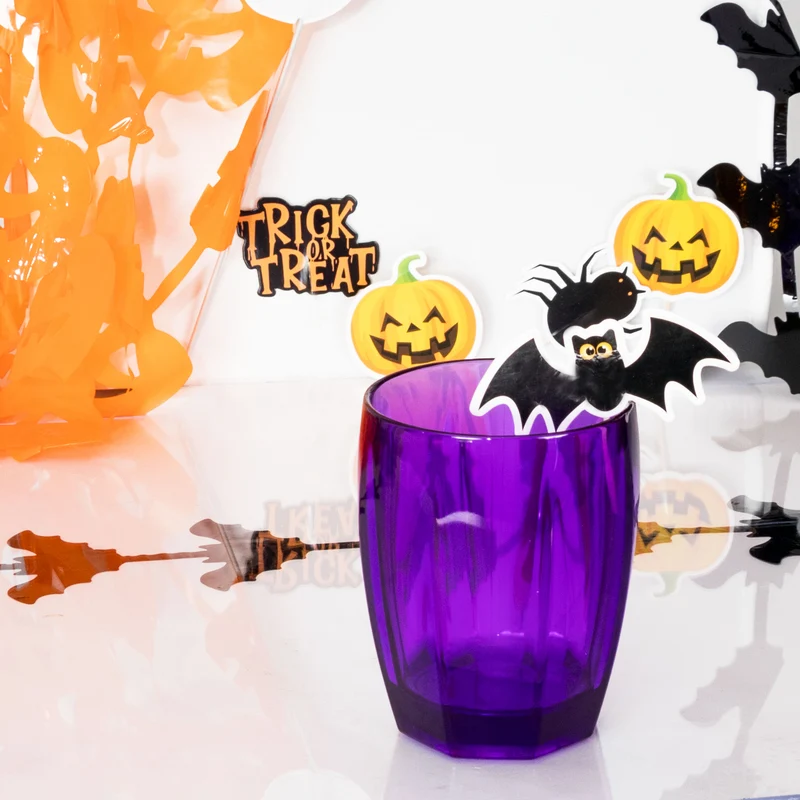 Halloween Geschirrset aus Melamin für 4 Personen - 16 Teile - schwarz - mit Trinkgläsern - Partygedeck Partygeschirr Party Tischdeko