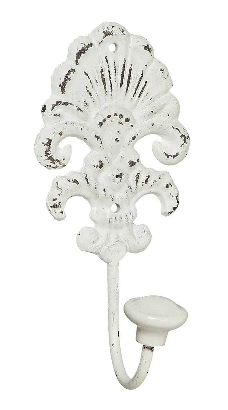 2x Vintage Kleiderhaken 15x7cm Weiß Blume Garderobenhaken Wandhaken