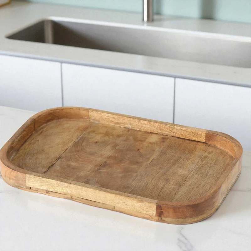 XL Holz Deko Küchentablett Mango Braun 46x30cm Serviertablett Obstschale Brot
