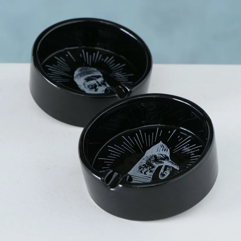 Aschenbecher Sylt Schwarz Möwe 10cm Maritim Keramik Ashtray