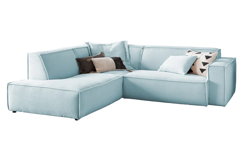 KAWOLA Sofa SAMU Ecksofa Cord hellblau