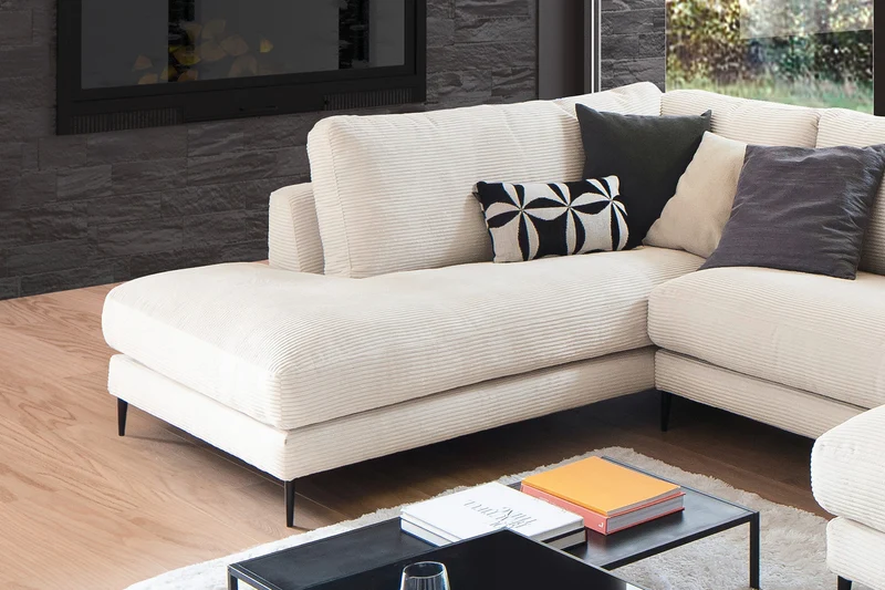 KAWOLA Sofa CARA Wohnlandschaft U-Form Cord cremeweiß