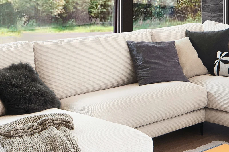 KAWOLA Sofa CARA Wohnlandschaft U-Form Cord cremeweiß