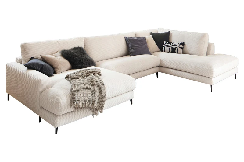 KAWOLA Sofa CARA Wohnlandschaft U-Form Cord cremeweiß