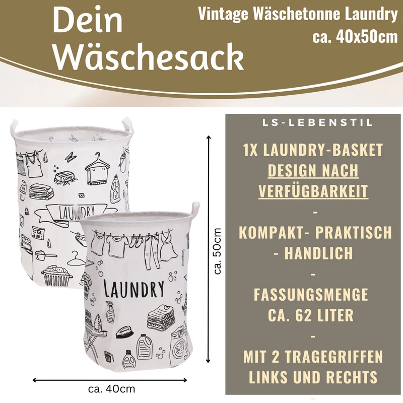Wäschesack Wäschekorb Canvas Laundry 50cm Faltbar Wäschesammler Wäschetruhe