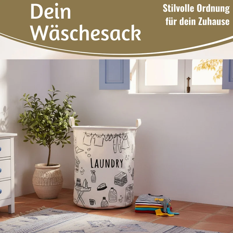Wäschesack Wäschekorb Canvas Laundry 50cm Faltbar Wäschesammler Wäschetruhe