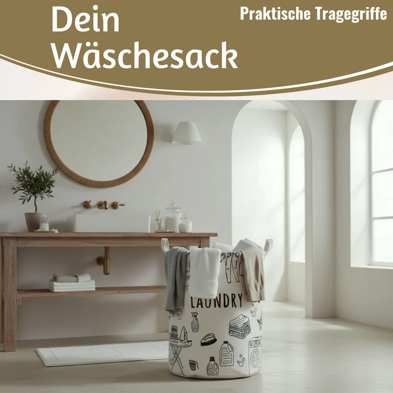Wäschesack Wäschekorb Canvas Laundry 50cm Faltbar Wäschesammler Wäschetruhe