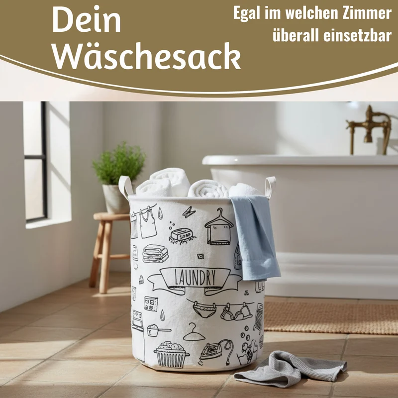 Wäschesack Wäschekorb Canvas Laundry 50cm Faltbar Wäschesammler Wäschetruhe