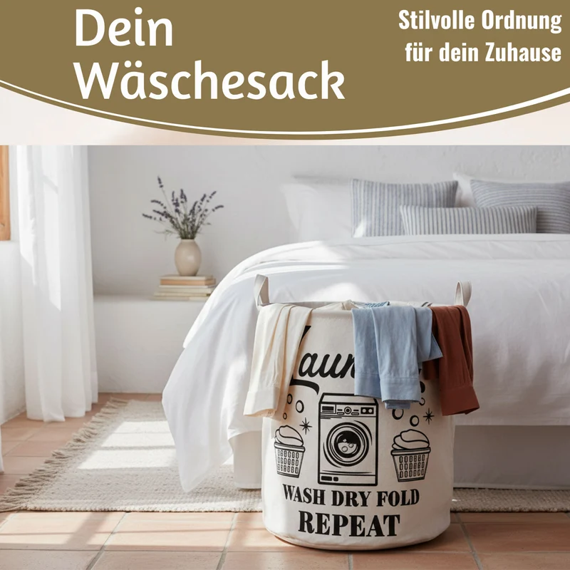 Wäschesack Wäschekorb Canvas Laundry Wash 50cm Faltbar Wäschesammler Wäschetruhe