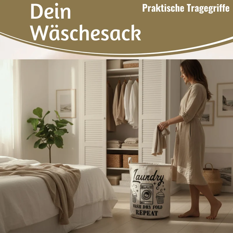 Wäschesack Wäschekorb Canvas Laundry Wash 50cm Faltbar Wäschesammler Wäschetruhe