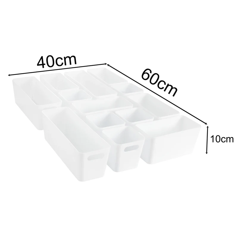 Schubladen Organizer 13 Teile Set - 10 cm hoch - Boxen in 3 Größen - Schubladeneinsatz passend für Schubladen von 40 x 60 cm