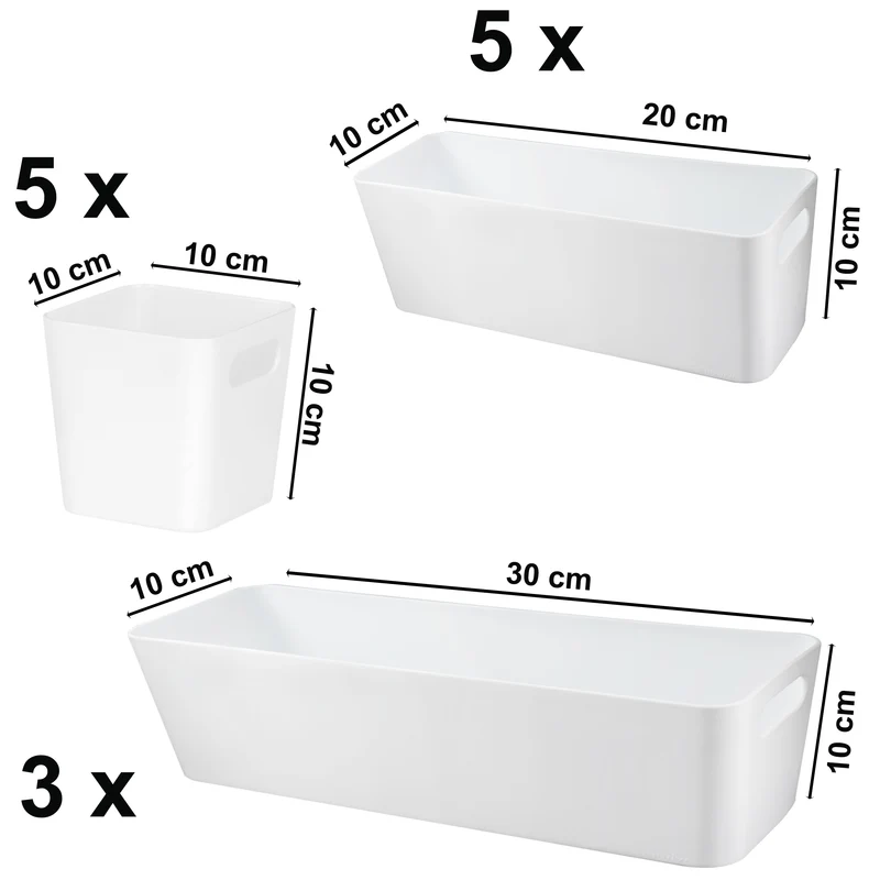Schubladen Organizer 13 Teile Set - 10 cm hoch - Boxen in 3 Größen - Schubladeneinsatz passend für Schubladen von 40 x 60 cm