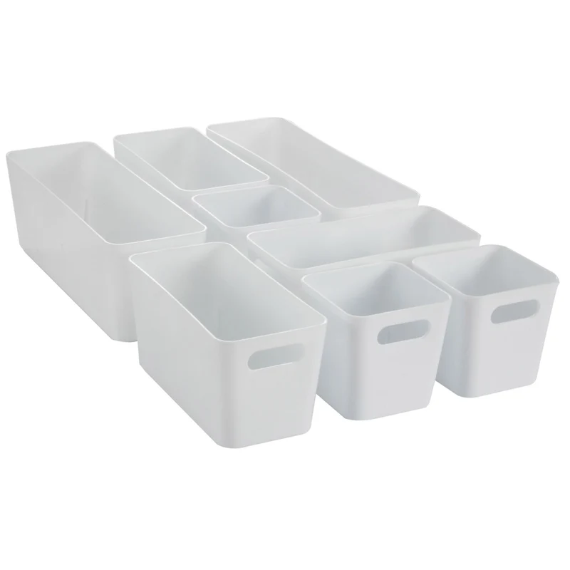 Schubladen Organizer 8 Teile Organizer Set - 10 cm hoch - Boxen in 3 Größen - passend für Schubladen von 30 x 50 cmSchubladeneinsatz passend für Schubladen von 30 x 50 cm