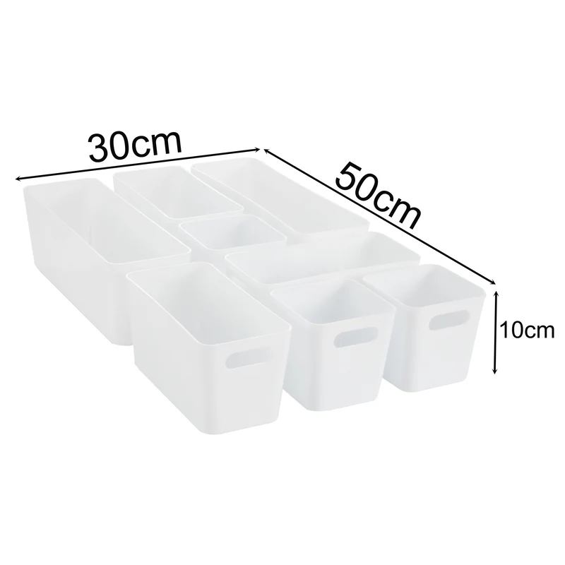 Schubladen Organizer 8 Teile Organizer Set - 10 cm hoch - Boxen in 3 Größen - passend für Schubladen von 30 x 50 cmSchubladeneinsatz passend für Schubladen von 30 x 50 cm