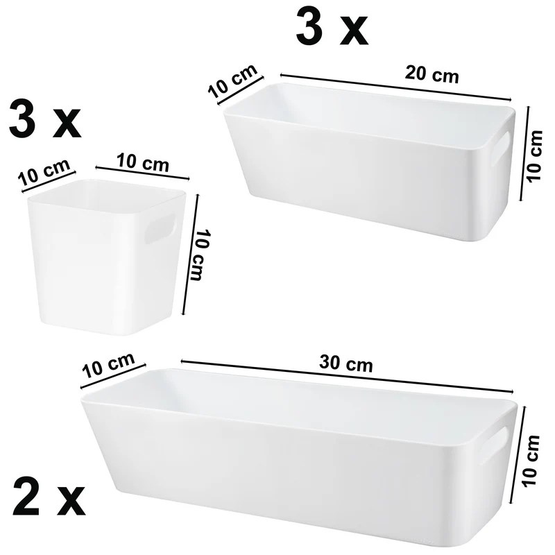 Schubladen Organizer 8 Teile Organizer Set - 10 cm hoch - Boxen in 3 Größen - passend für Schubladen von 30 x 50 cmSchubladeneinsatz passend für Schubladen von 30 x 50 cm