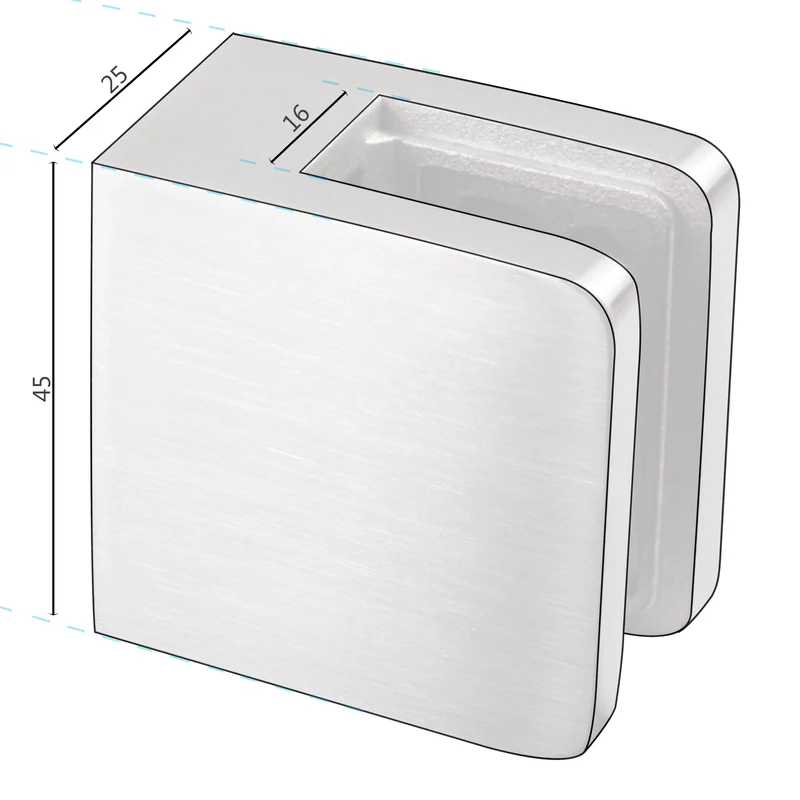8x Edelstahl Glashalter eckig für 8 mm Glas - Glasklemme flach für gerade Flächen Geländer Sicherung