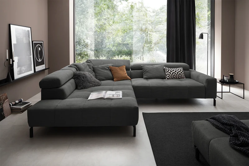KAWOLA Sofa OHIO Ecksofa Feincord anthrazit